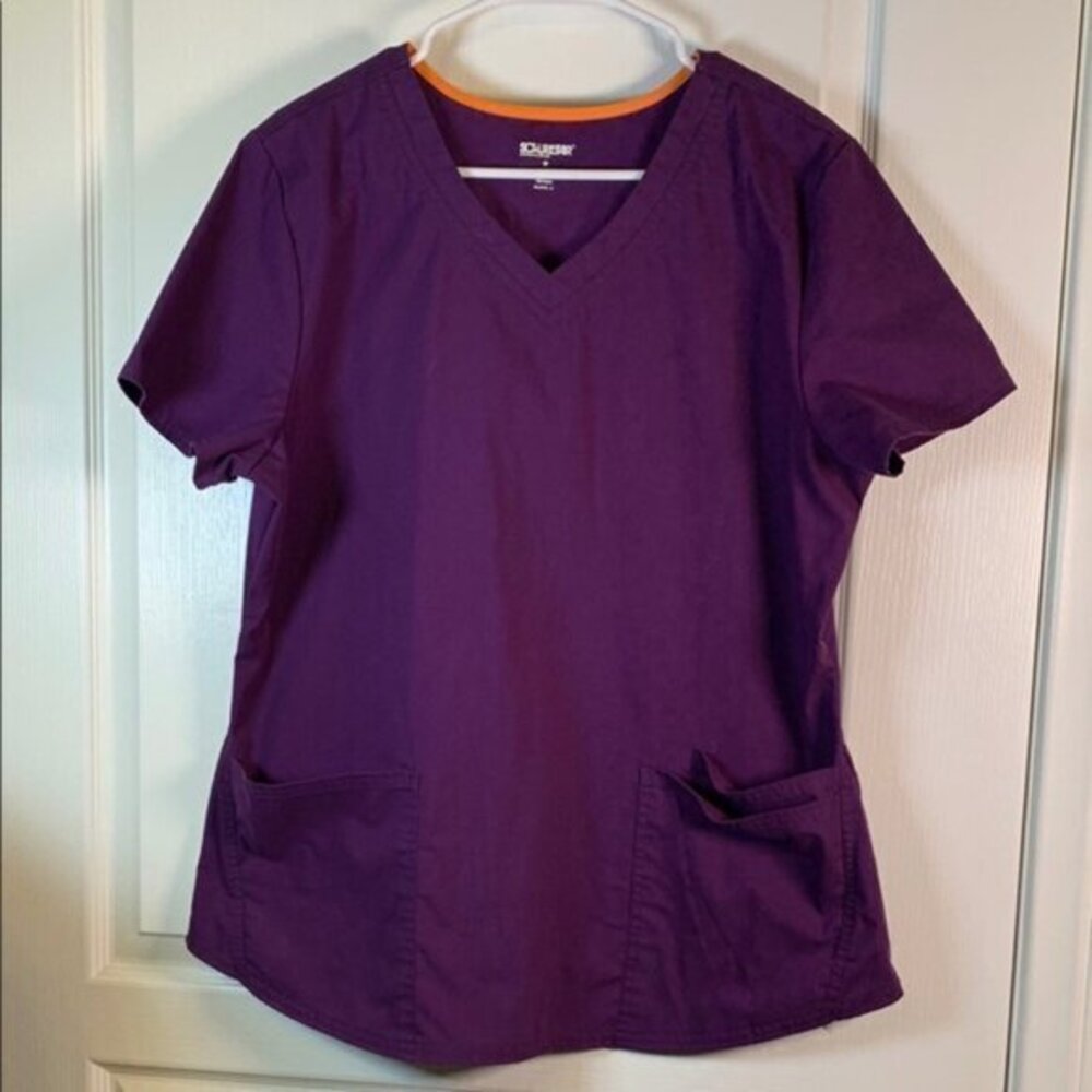 Scrubstar Purple Three-Pocket Scrub Top Hospital Medical Nurse Large EUC #2851